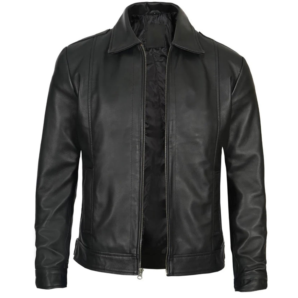 Men's Vintage Harrington Leather Jacket | Black