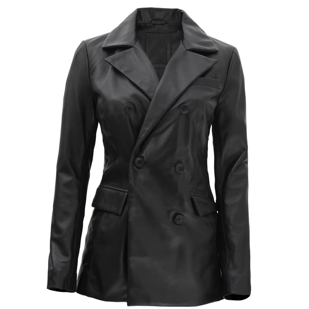Women's Leather Blazer Coat | Black