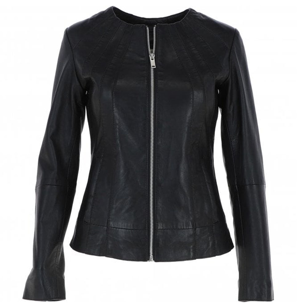 Women's Biker Leather Jacket Zip-Up | Black