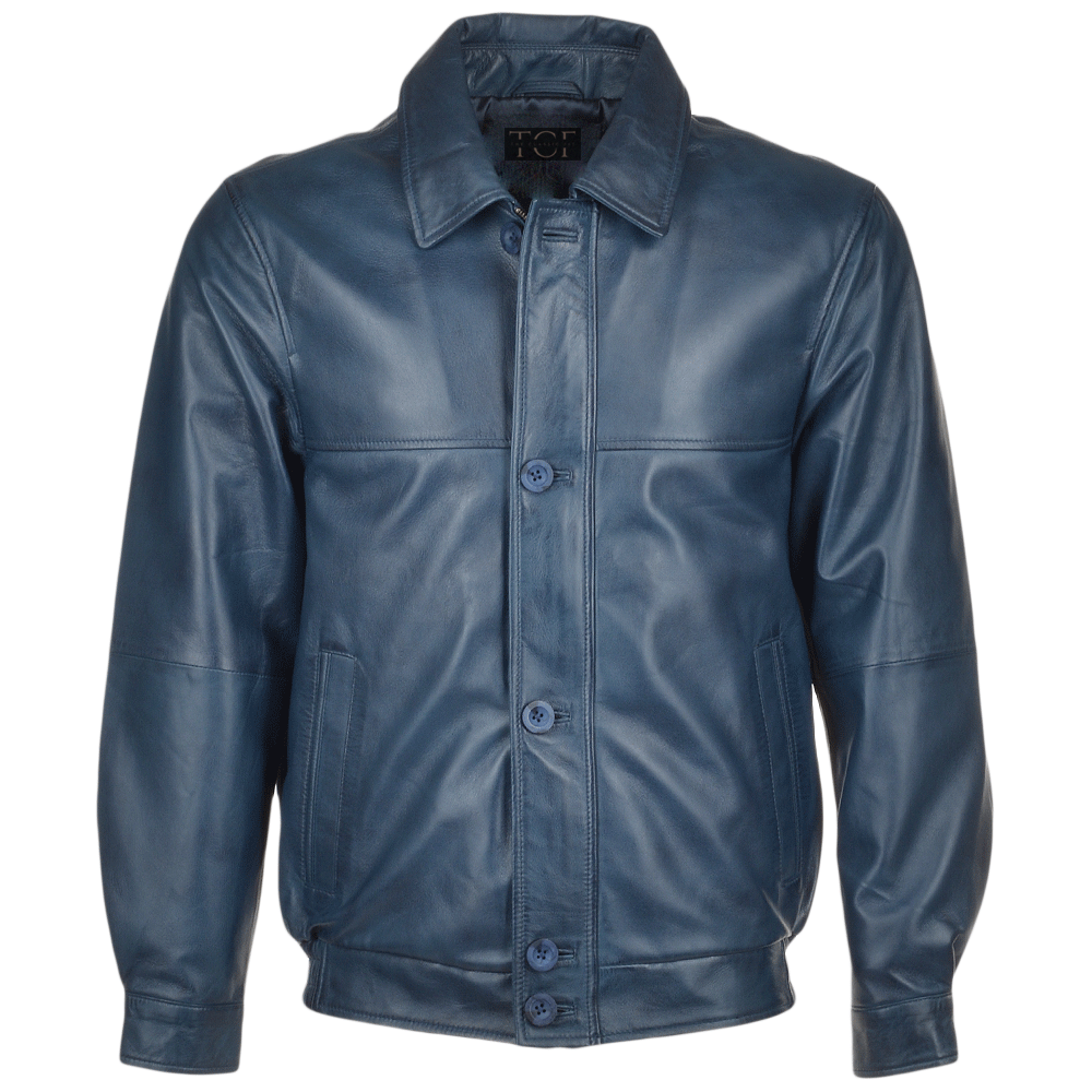 Men' Genuine Classic Leather Jacket | Black & Blue