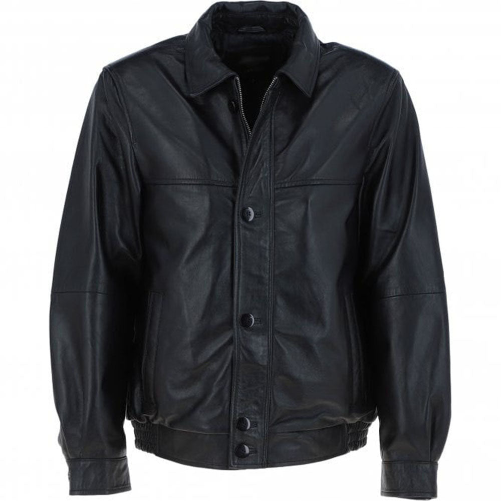 Men' Genuine Classic Leather Jacket | Black & Blue