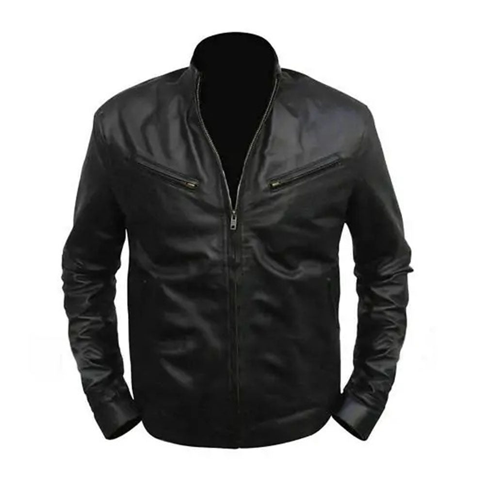 Men's Black Cafe Racer Leather Jacket | Black