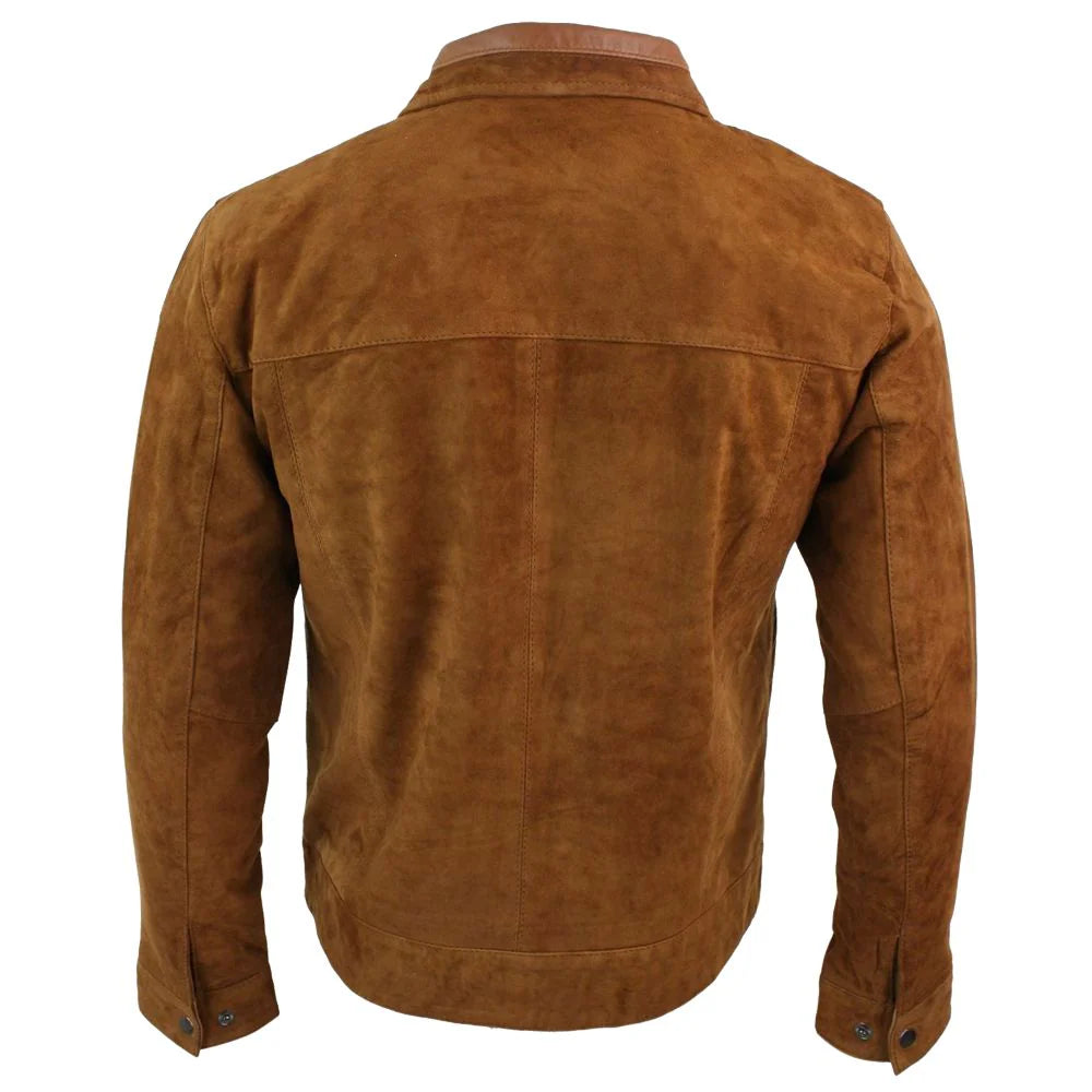 Men's Suede Leather Jacket, Zip Front | Brown