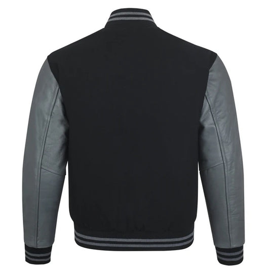 Men's Bomber Leather Jacket | Black/Grey