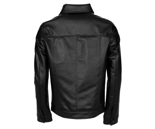 Men's Motorcycle Trucker Style Leather Jacket | Black