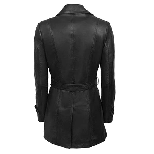 Women's 3/4 Length Leather Coat | Black