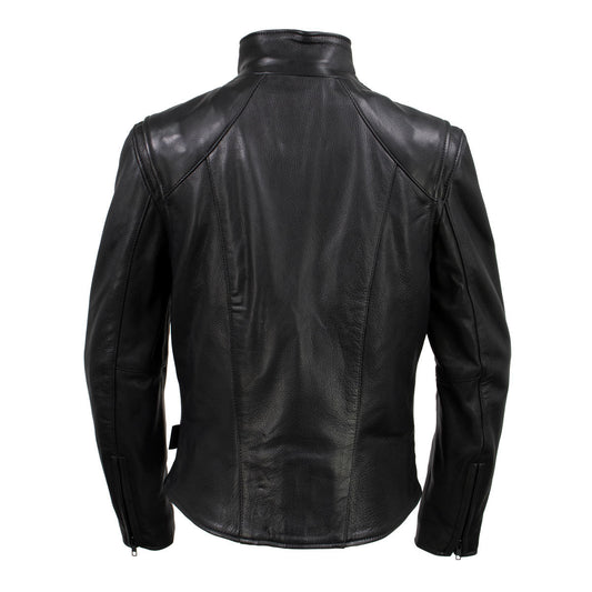 Women's Café Racer Motorcycle Leather Jacket | Black