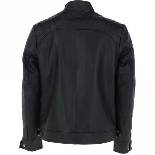 Men's Motorcycle Leather Jacket, Multiple Zippered Pockets | Black