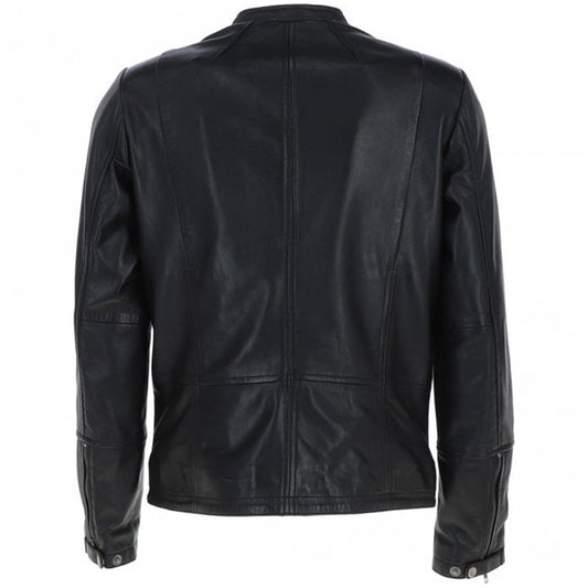 Men's Café Racer Style Leather Jacket | Black