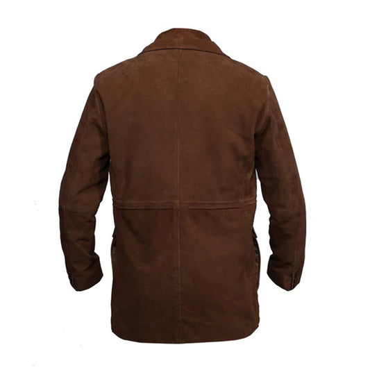 Men's Suede Leather Blazer Coat Multiple Pockets | Brown