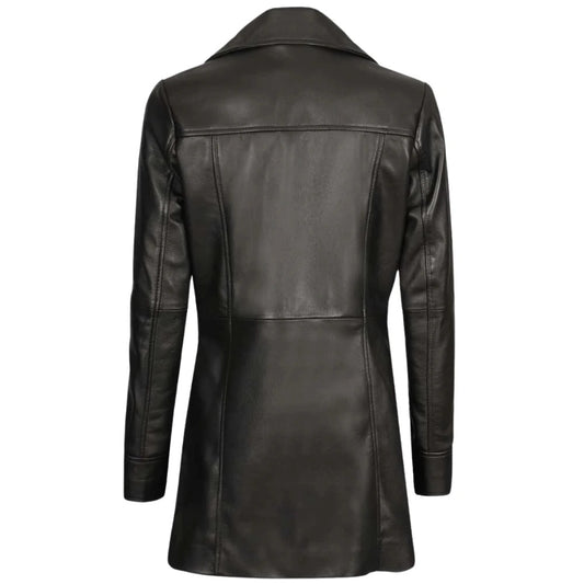 Women's Genuine Lambskin Leather Coat, 3/4 Length | Black