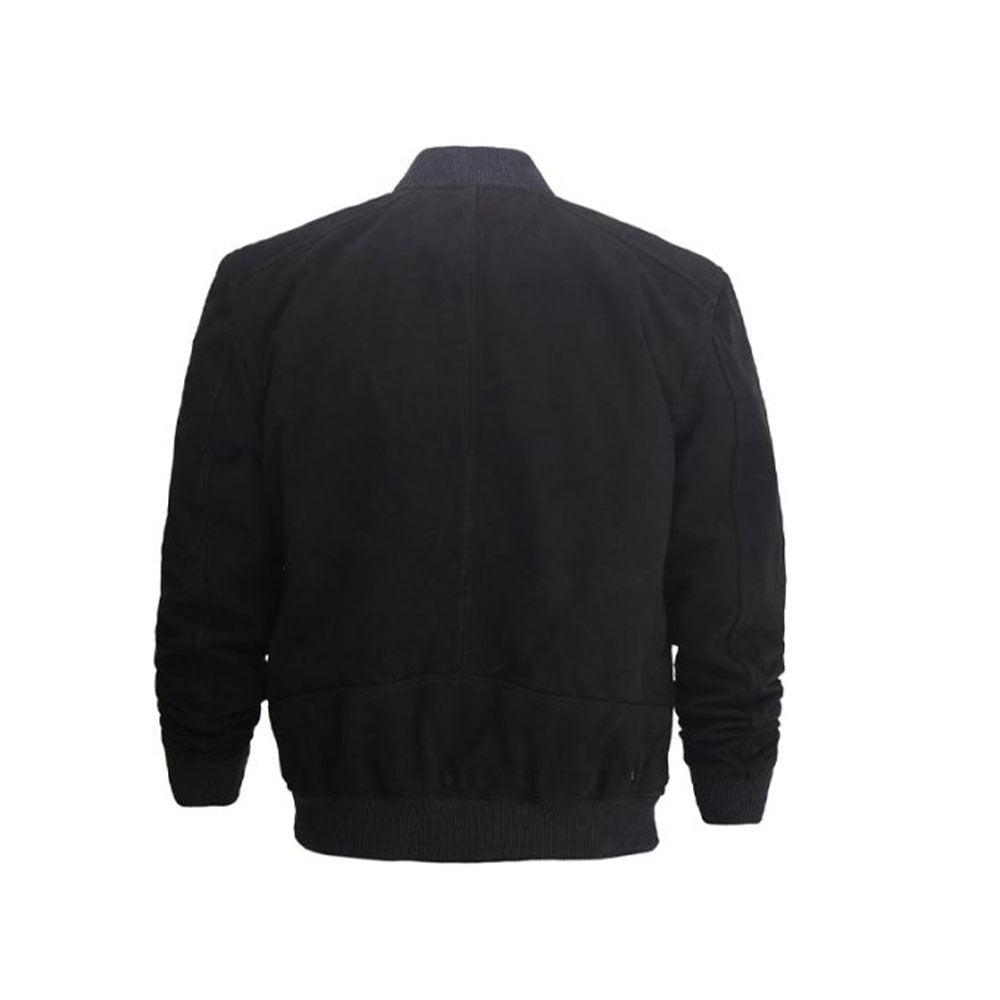 Men's Suede Leather Bomber Jacket | Black