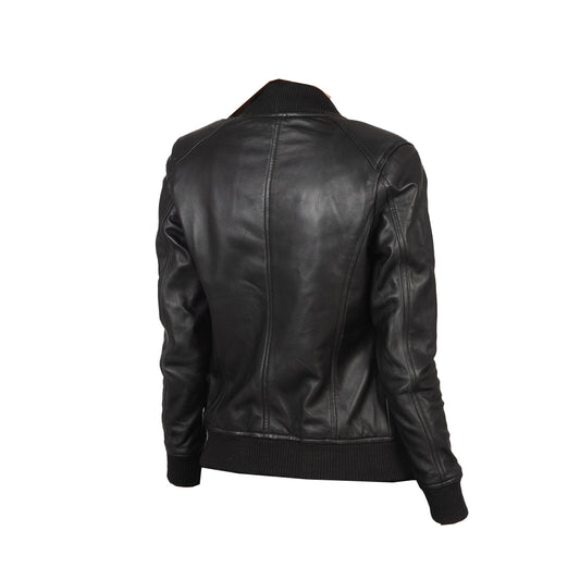 Women's Biker Bomber Leather Jacket | Black