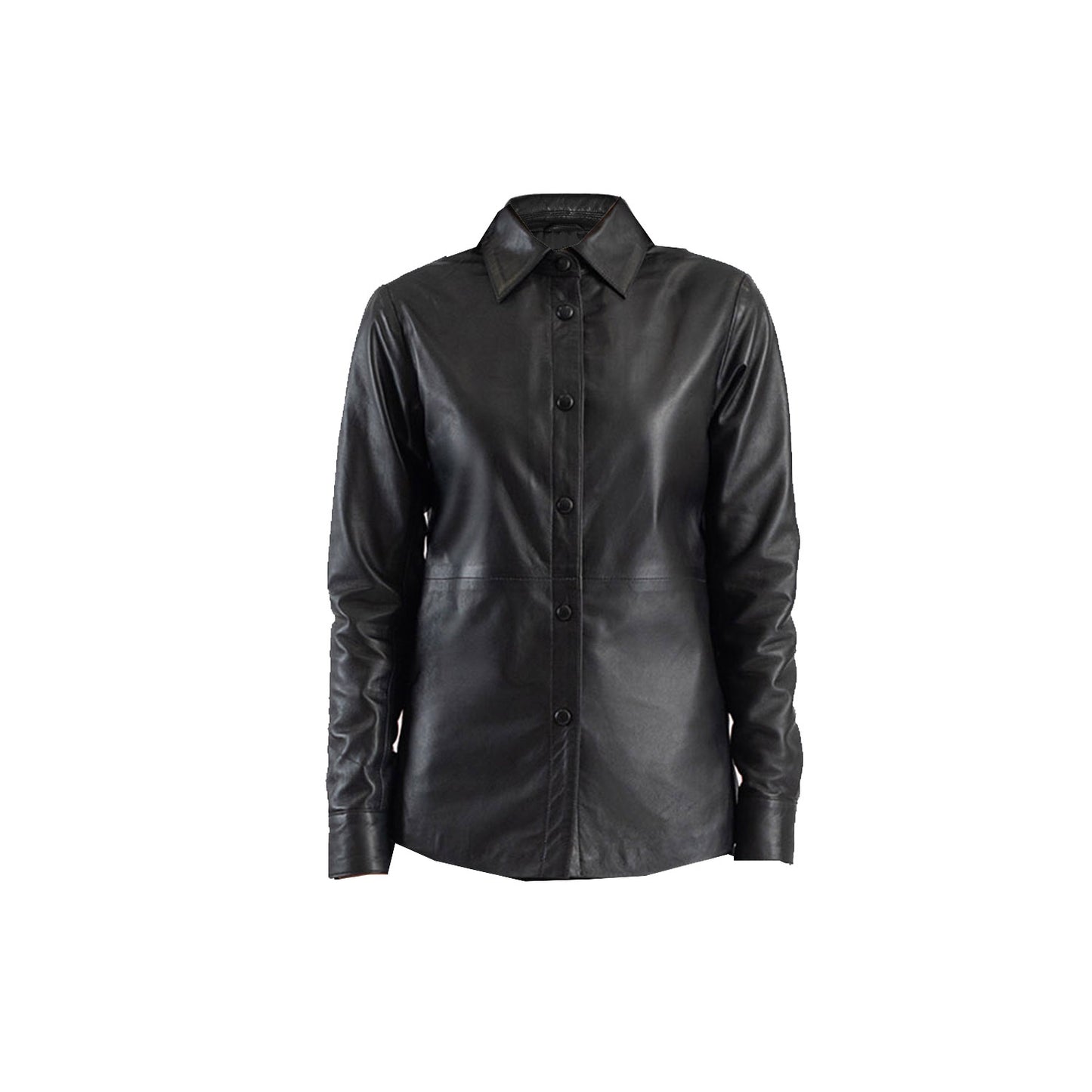 Women's Leather Shirt Collar Leather Jacket | Black