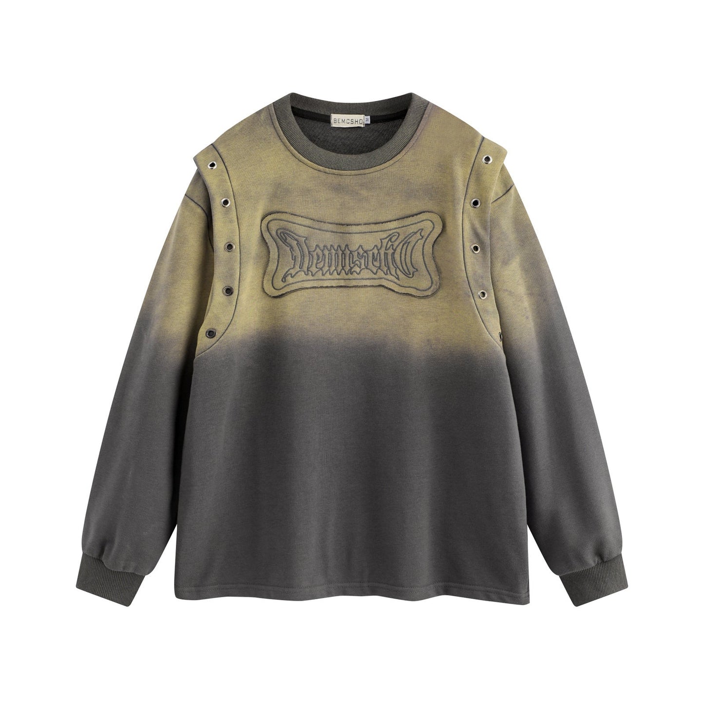 High Street Washed Distressed Embroidered Round Neck Sweater