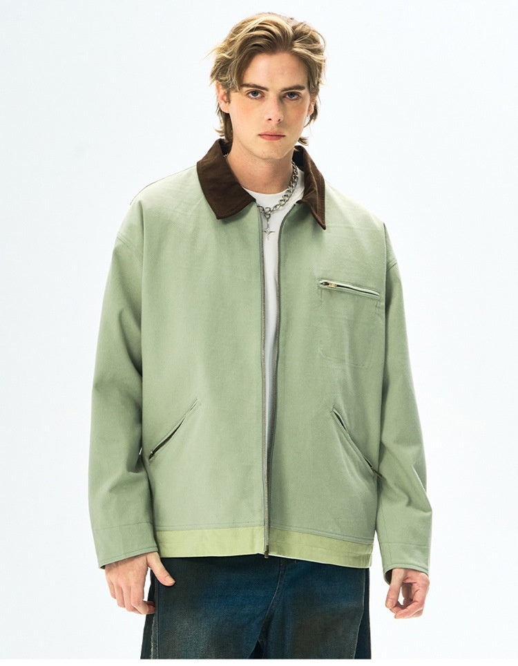 Men’s Contrast Color Washed Polo Collar Jacket