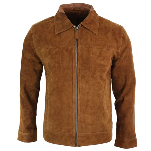 Men's  Suede Leather Jacket, Zip Front | Brown