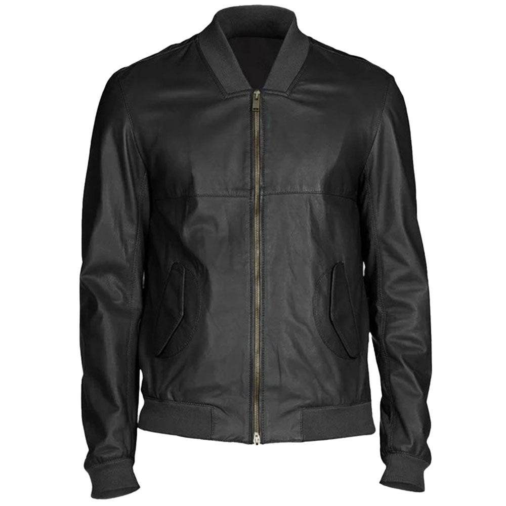 Men's  Leather Bomber Jacket | Black
