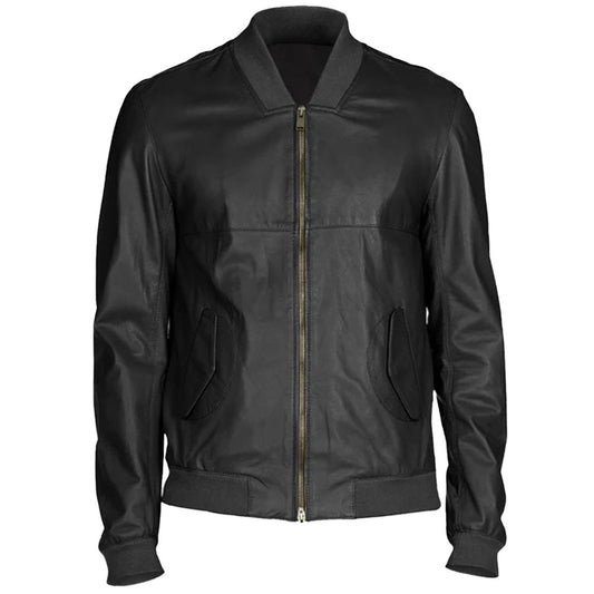 Men's  Leather Bomber Jacket | Black
