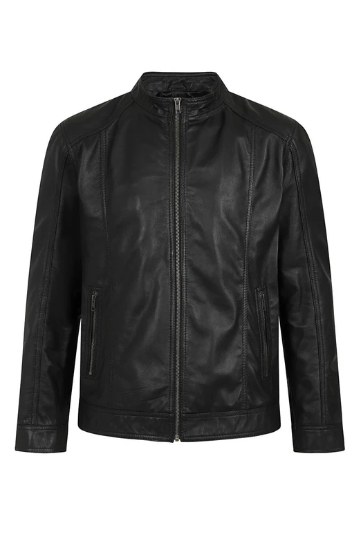 Men's Leather Zip-Up Jacket, Biker Style | Black The Stitch Fit