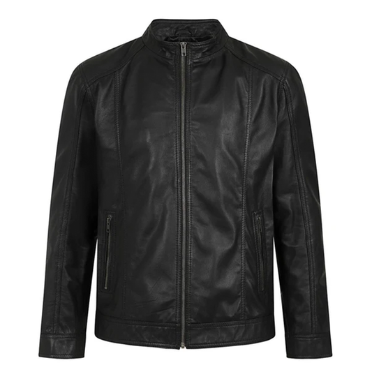 Men's Leather Zip-Up Jacket, Biker Style | Black