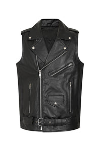 Men's Leather Biker Vest with Zipper, Belted Waist | Black The Stitch Fit