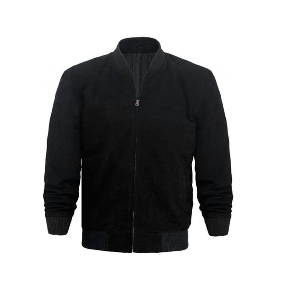 Men's  Suede Leather Bomber Jacket | Black