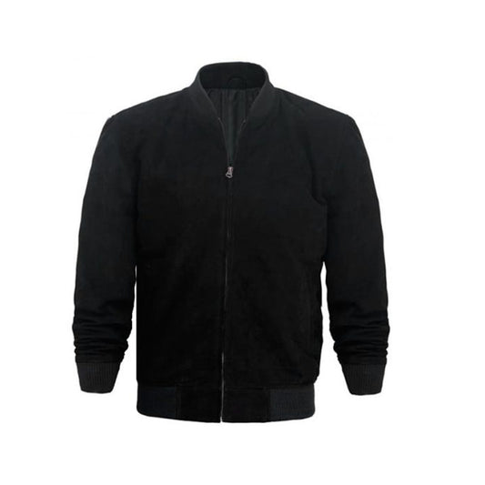 Men's  Suede Leather Bomber Jacket | Black