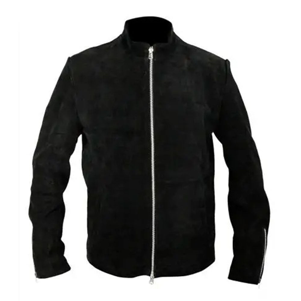 Men's Suede Leather Jacket, Zip Front | Black