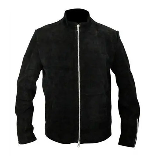 Men's Suede Leather Jacket, Zip Front | Black