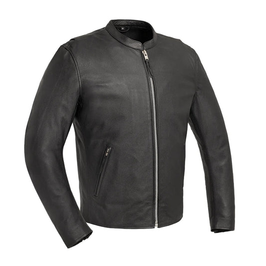 Men's  Leather Motorcycle Jacket with Zipper Closure | Black