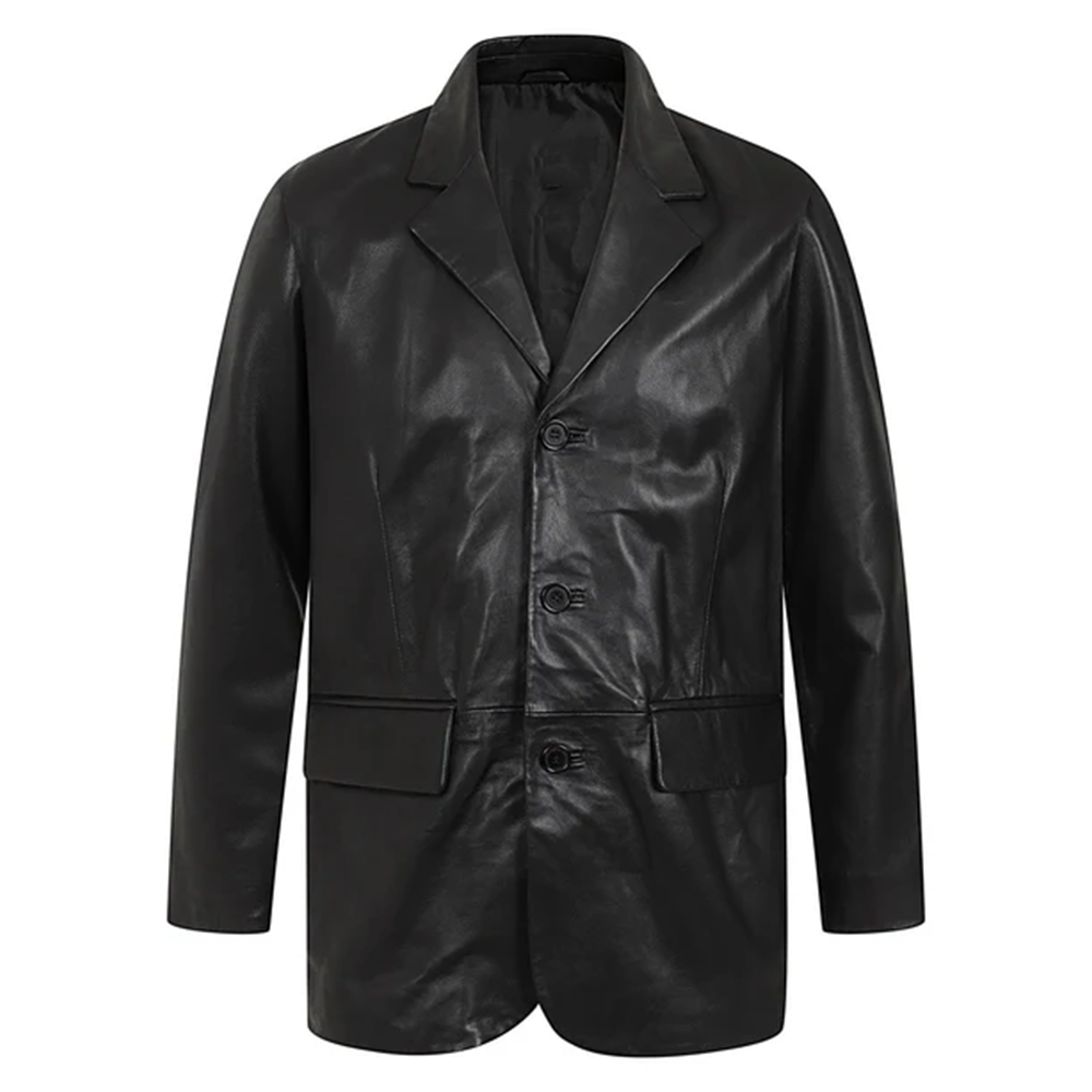 Men's Genuine Leather Blazer Coat | Black