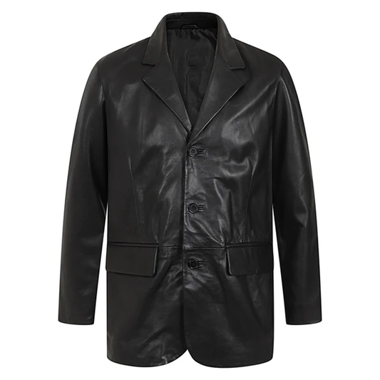 Men's Genuine Leather Blazer Coat | Black