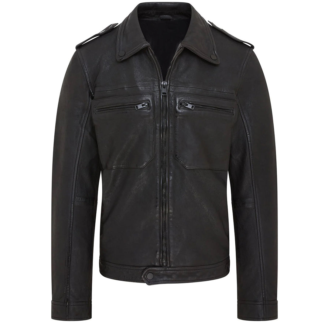 Men's Biker Style Leather Jacket | Black