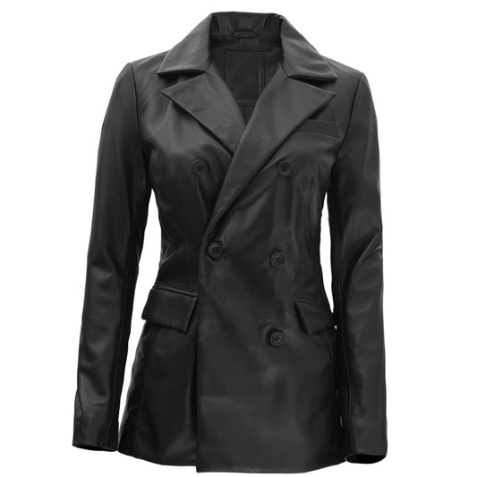 Women's Leather Blazer Coat | Black