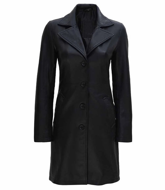 Women's Real Leather Car Coat | Black