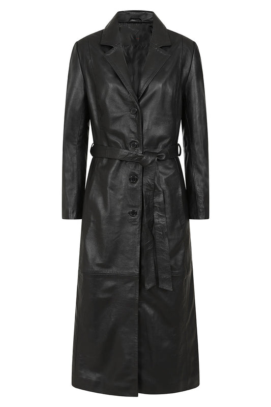 Women's Real Leather Trench Coat | Black