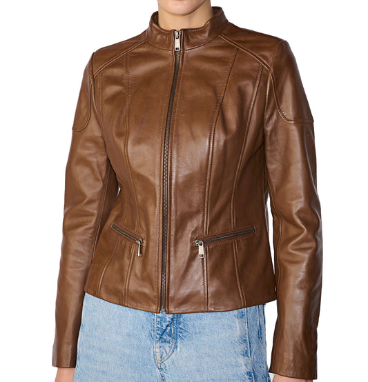Women's Scuba Leather Jacket | Brown