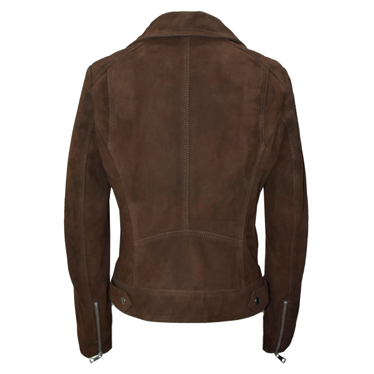 Women's Moto Biker Jacket Suede Leather, Asymmetrical Zip Front | Brown The Stitch Fit