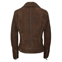 Women's Moto Biker Jacket Suede Leather, Asymmetrical Zip Front | Brown The Stitch Fit