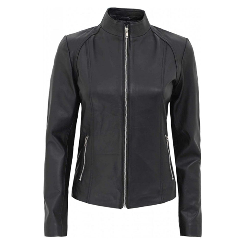 Women's Leather Jacket, Zipper Closure | Black