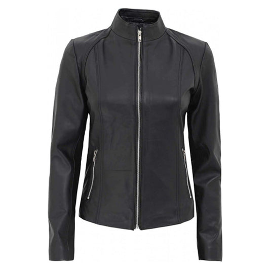 Women's Leather Jacket, Zipper Closure | Black