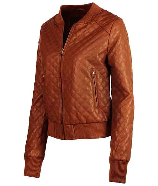 Women's Bomber Zip up Genuine Leather Jacket | Brown