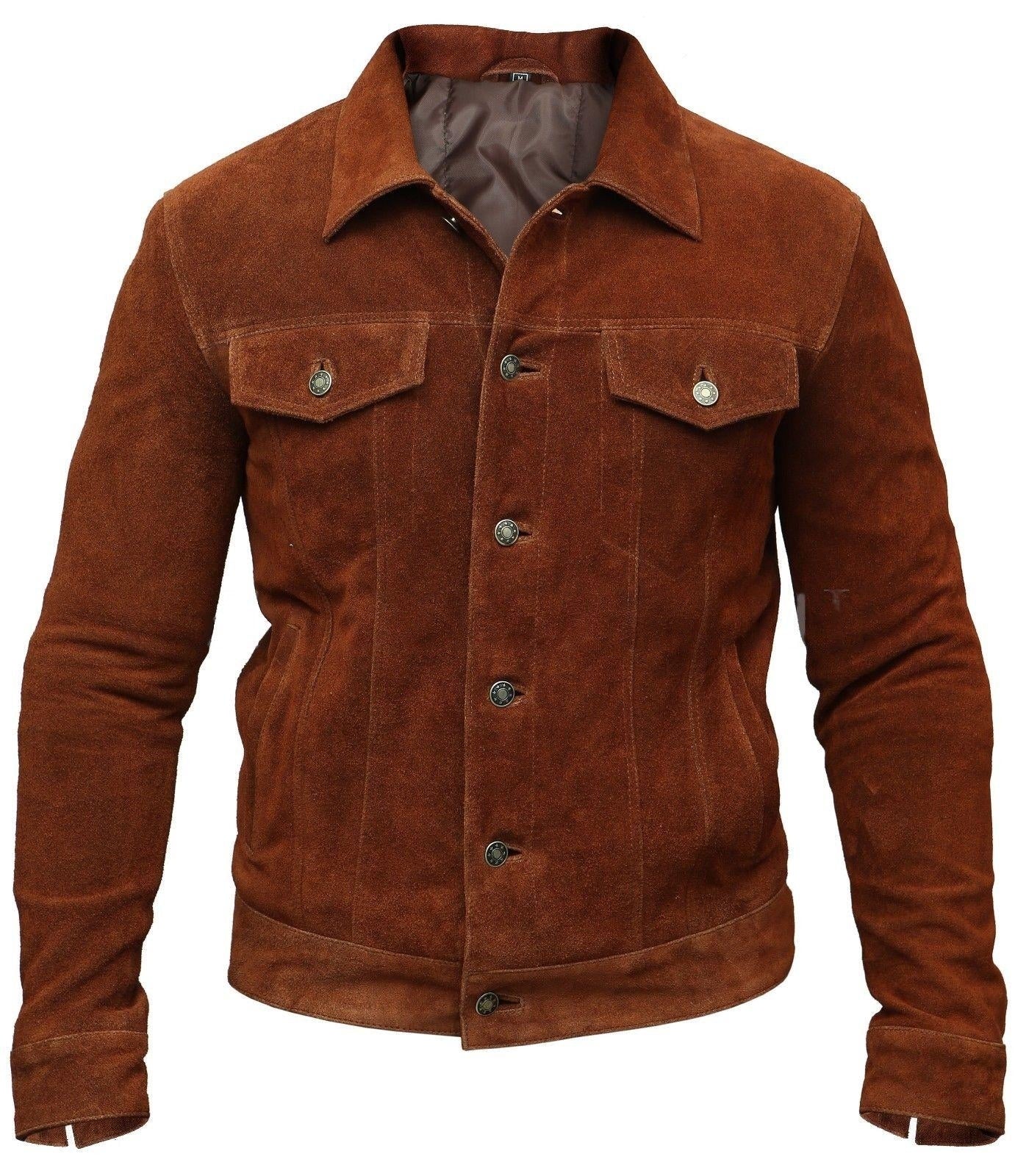 Men's Trucker Suede Leather Jacket,  X-Men 2017 Logan Wolverine 3 Hugh Jackman Style | Brown