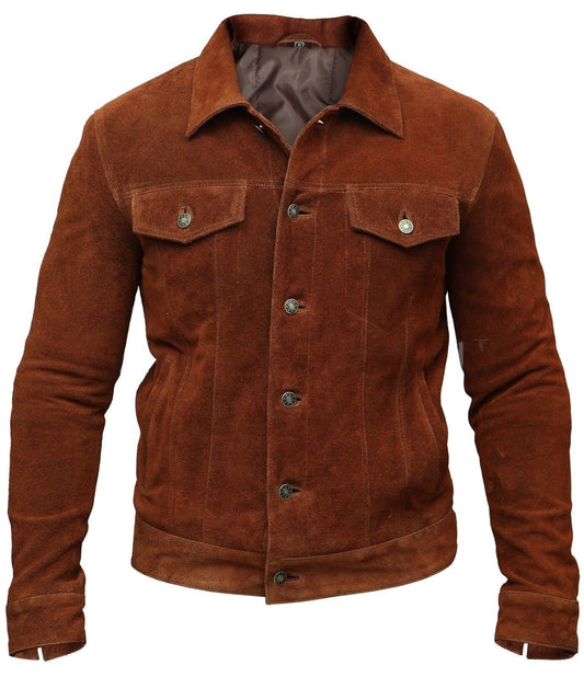 Men's Trucker Suede Leather Jacket,  X-Men 2017 Logan Wolverine 3 Hugh Jackman Style | Brown