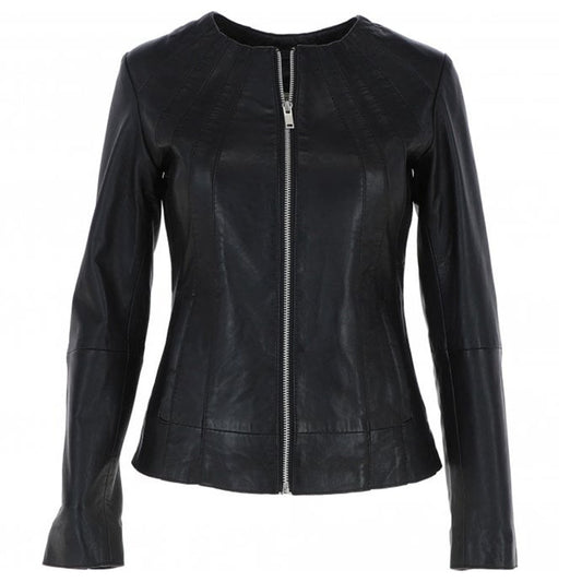 Women's Biker Leather Jacket Zip-Up | Black