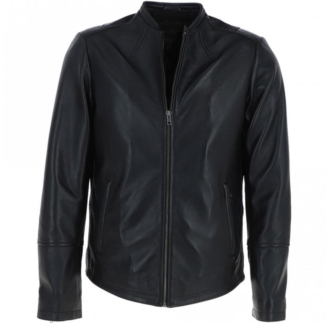 Men's Café Racer Style Leather Jacket | Black