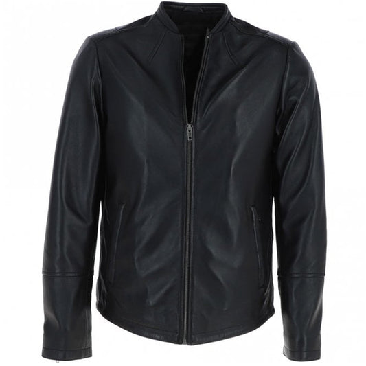 Men's Café Racer Style Leather Jacket | Black