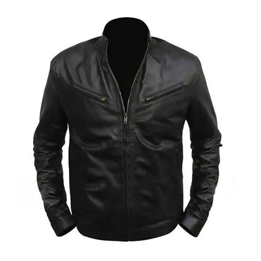 Men's Black Cafe Racer Leather Jacket | Black