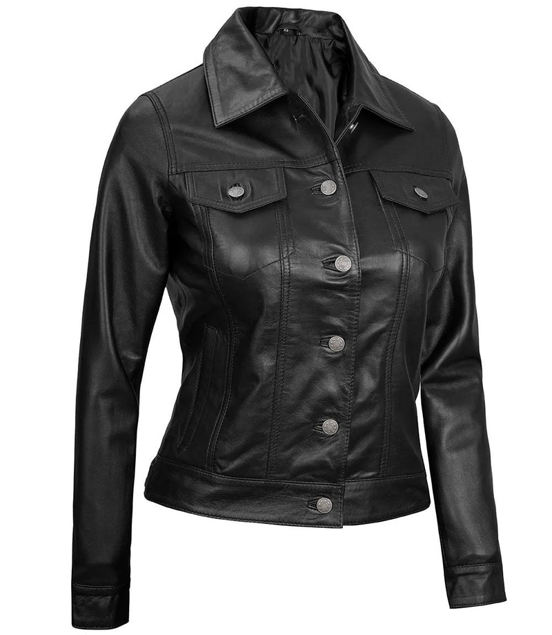 Women's Real Leather Cafe Racer Style Jacket | Black The Stitch Fit